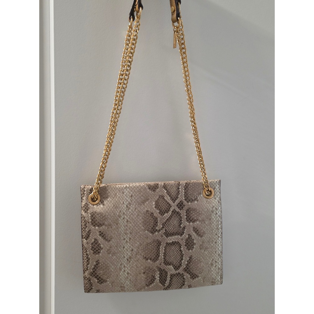 Thacker New York Snakeskin Embossed Leather Crossbody Bag Gold Chain Strap